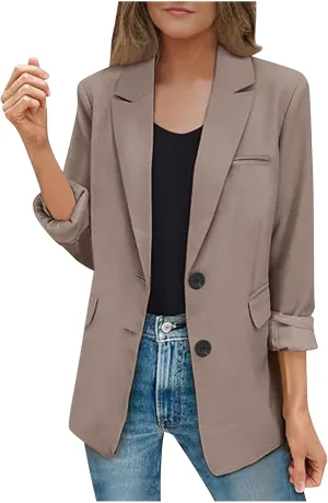 Trendy Blaze for Elegant Women 2024 Business Casual Buttoned Cardigan Suit Jacket Long Sleeve Lapel Padded Blazers