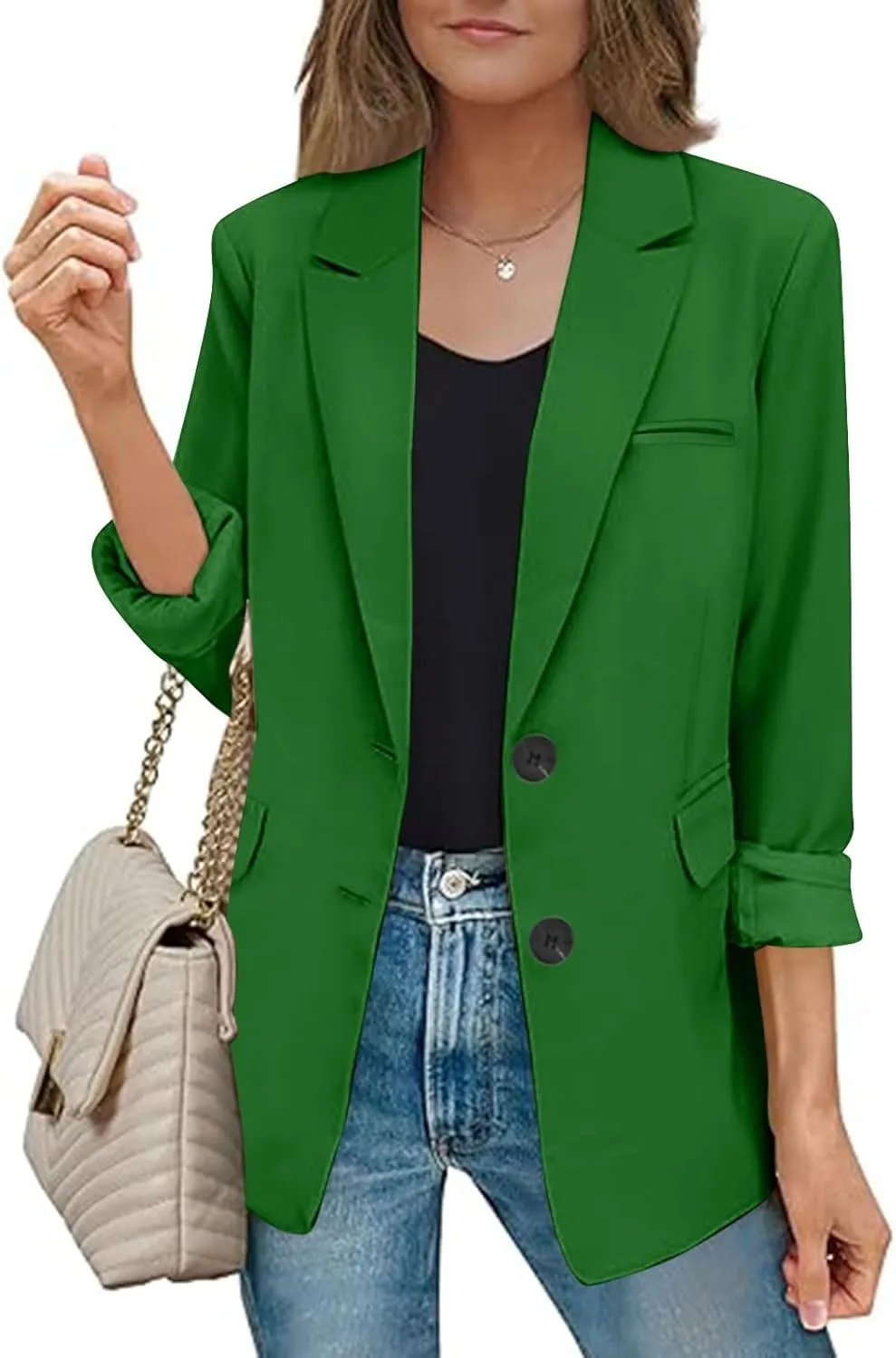 Trendy Blaze for Elegant Women 2024 Business Casual Buttoned Cardigan Suit Jacket Long Sleeve Lapel Padded Blazers