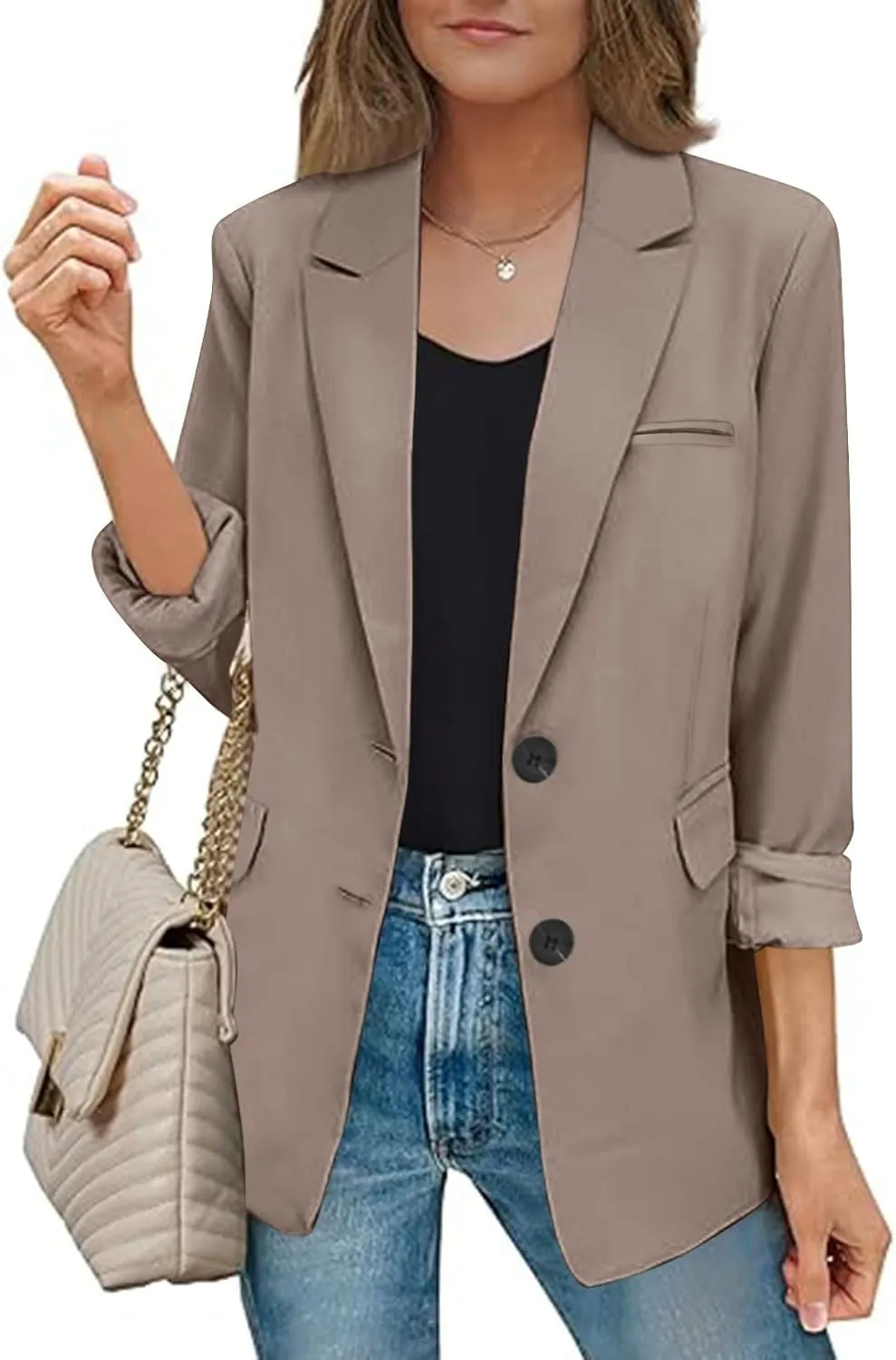 Trendy Blaze for Elegant Women 2024 Business Casual Buttoned Cardigan Suit Jacket Long Sleeve Lapel Padded Blazers
