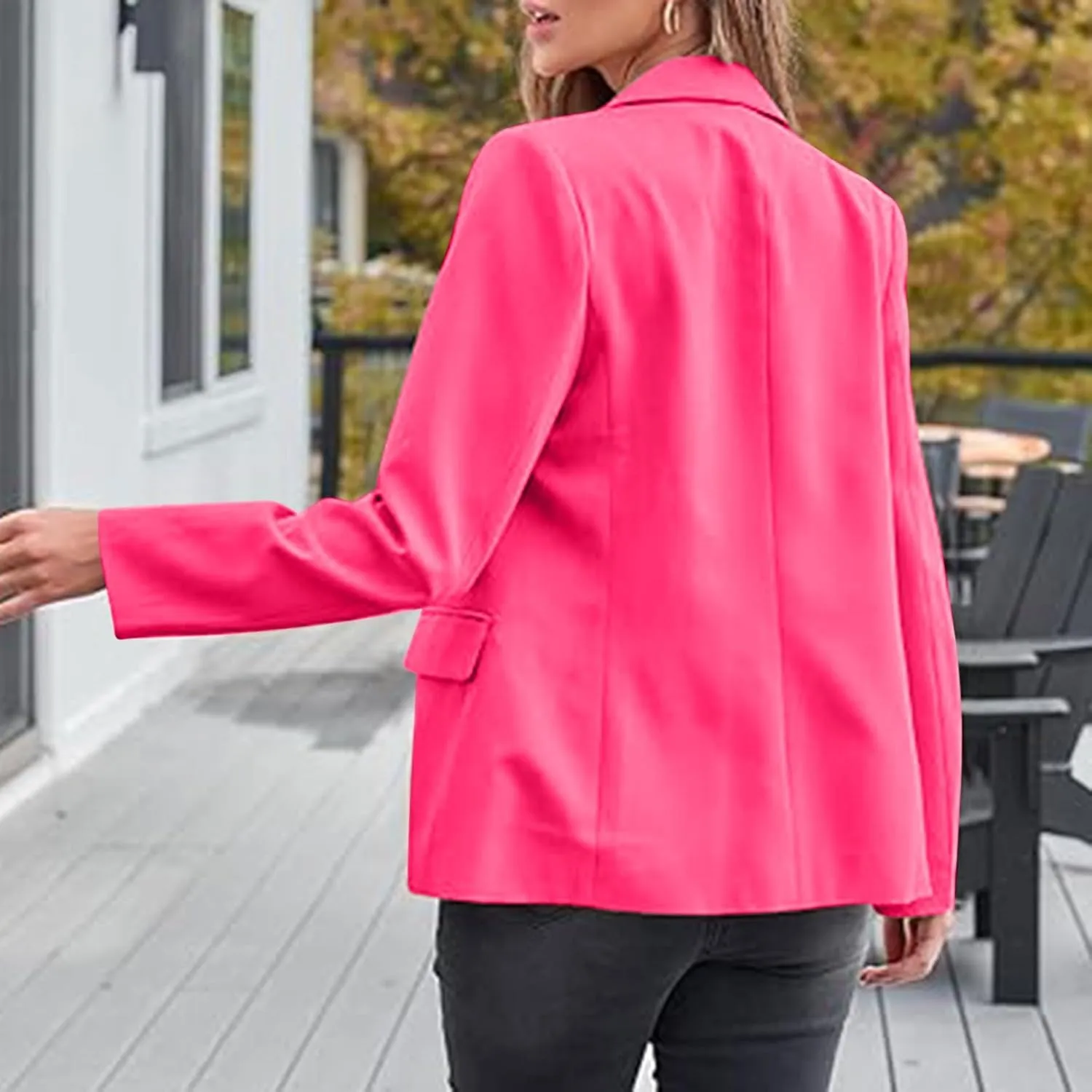 Trendy Blaze for Elegant Women 2024 Business Casual Buttoned Cardigan Suit Jacket Long Sleeve Lapel Padded Blazers
