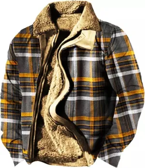 Trendy Western Aztec Vintage Print Sherpa Jackets Men Fleece Lined Jacket Ethnic Style Casual Zipper Winter Warm Coat