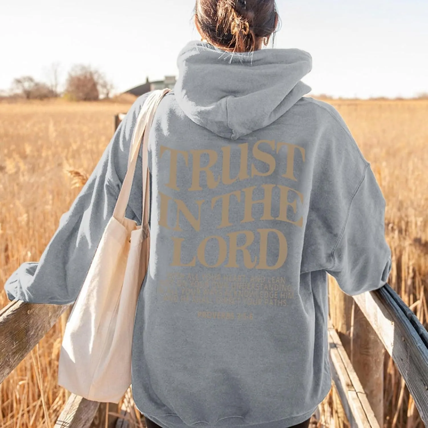 Trust in The Lord Print Hoodies for Womens Oversized Long Sleeve Casual Drawstring Fall Pullover Sweatshirts Tops