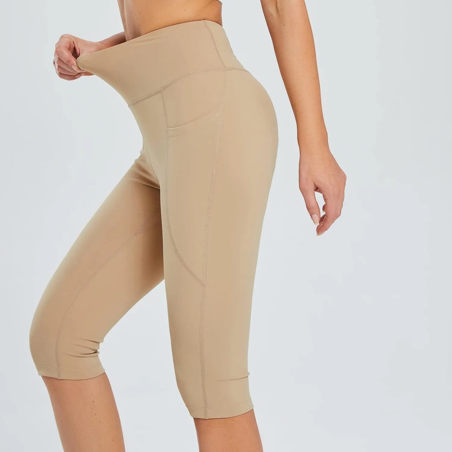 Uillui Capri Leggings with Pockets for Women Tummy Control Stretch High Waisted Yoga Pants Summer Workout Running Leggings