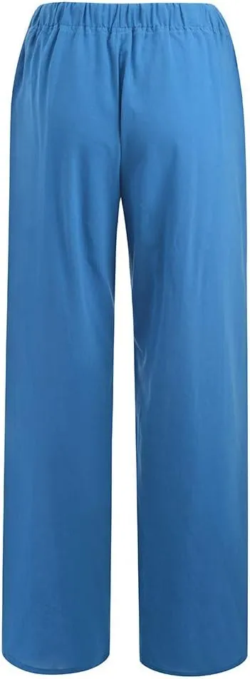 Uillui Ladies Low Waisted Flowy Flare Trousers Athletic Gym Fitness Yoga Straight Leg Pants Cotton Linen Work Wide Leg Pants