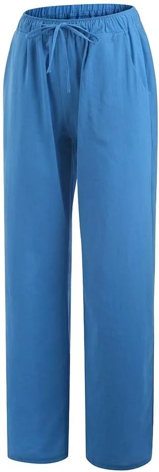 Uillui Ladies Low Waisted Flowy Flare Trousers Athletic Gym Fitness Yoga Straight Leg Pants Cotton Linen Work Wide Leg Pants