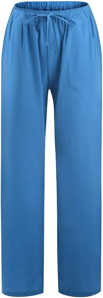 Uillui Ladies Low Waisted Flowy Flare Trousers Athletic Gym Fitness Yoga Straight Leg Pants Cotton Linen Work Wide Leg Pants