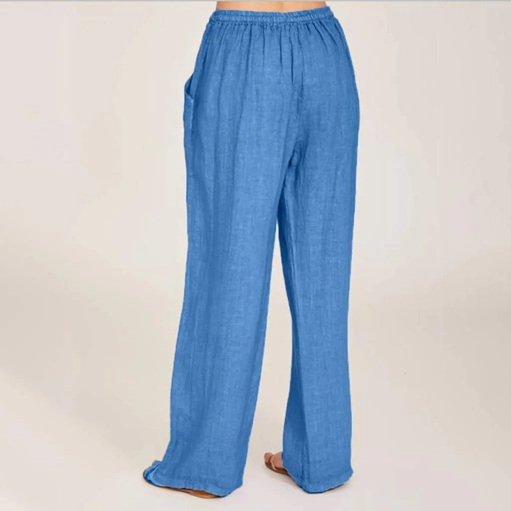 Uillui Ladies Low Waisted Flowy Flare Trousers Athletic Gym Fitness Yoga Straight Leg Pants Cotton Linen Work Wide Leg Pants