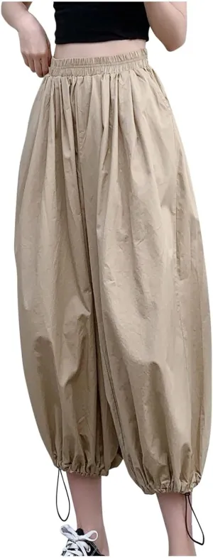 Uillui Women's Boho Harem Crop Pants Wide Leg Hippie Gypsy Yoga Capris Elastic Waist Loose Baggy Casual Palazzo Pants Pocket