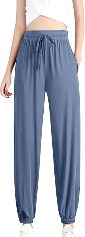 Uillui Women's Ice Silk Jogger Pants High Stretch Workout Relaxed Fit Soft Yoga Sweatpants Lightweight Hiking Lounge Pants