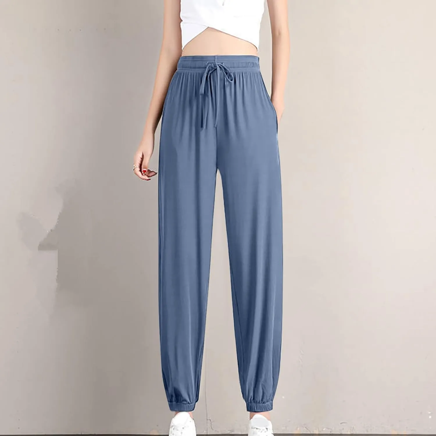 Uillui Women's Ice Silk Jogger Pants High Stretch Workout Relaxed Fit Soft Yoga Sweatpants Lightweight Hiking Lounge Pants