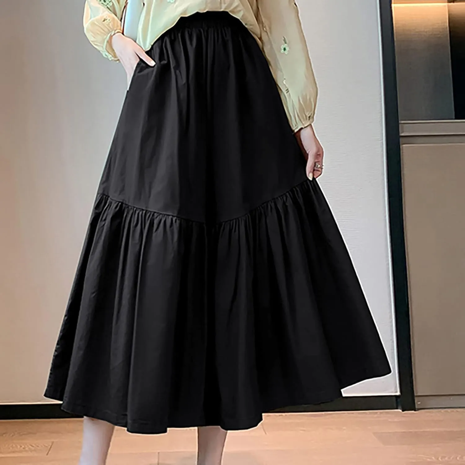Uillui Women's Wide Leg Capri Palazzo Pants High Waist Loose Fit Casual Crop Flowy Pants Cute Summer Skirt Pants Culottes