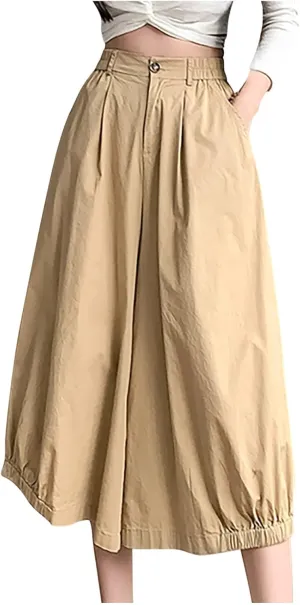 Uillui Women's Wide Leg Capri Palazzo Pants High Waist Loose Fit Casual Crop Flowy Pants Cute Summer Skirt Pants Culottes