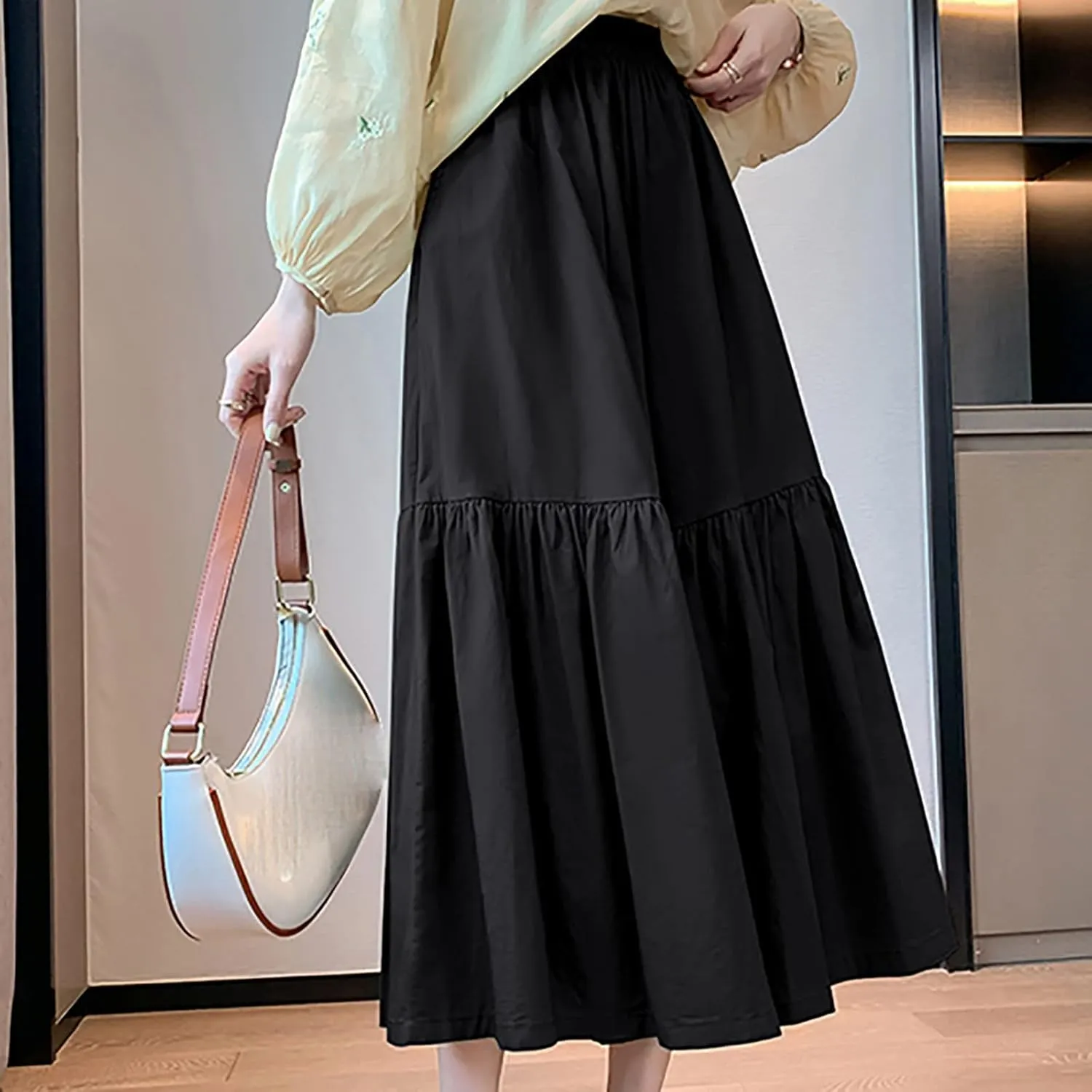 Uillui Women's Wide Leg Capri Palazzo Pants High Waist Loose Fit Casual Crop Flowy Pants Cute Summer Skirt Pants Culottes