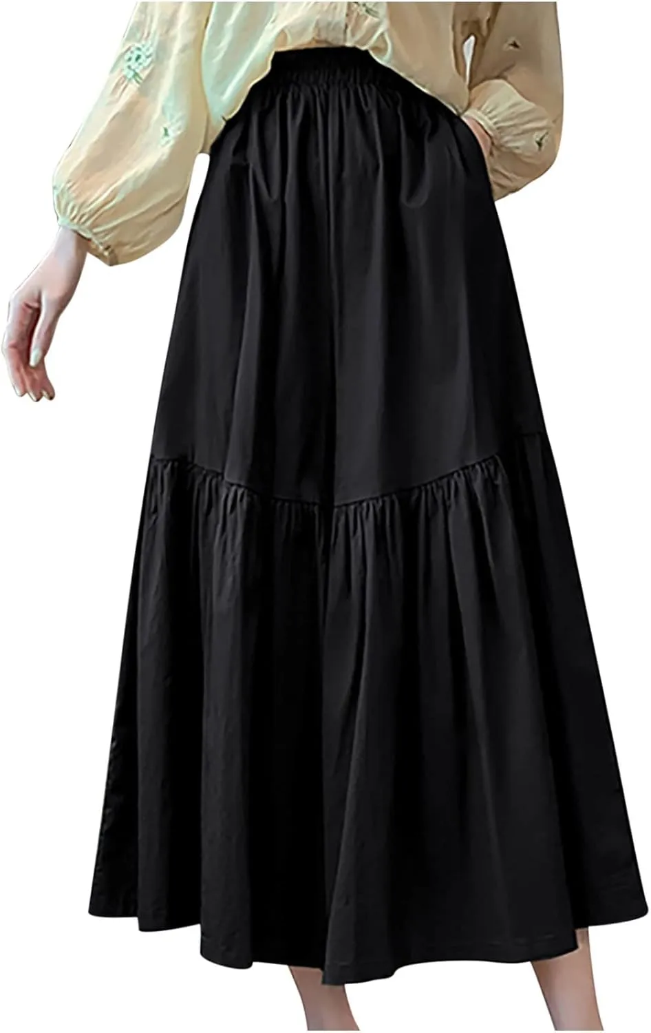 Uillui Women's Wide Leg Capri Palazzo Pants High Waist Loose Fit Casual Crop Flowy Pants Cute Summer Skirt Pants Culottes