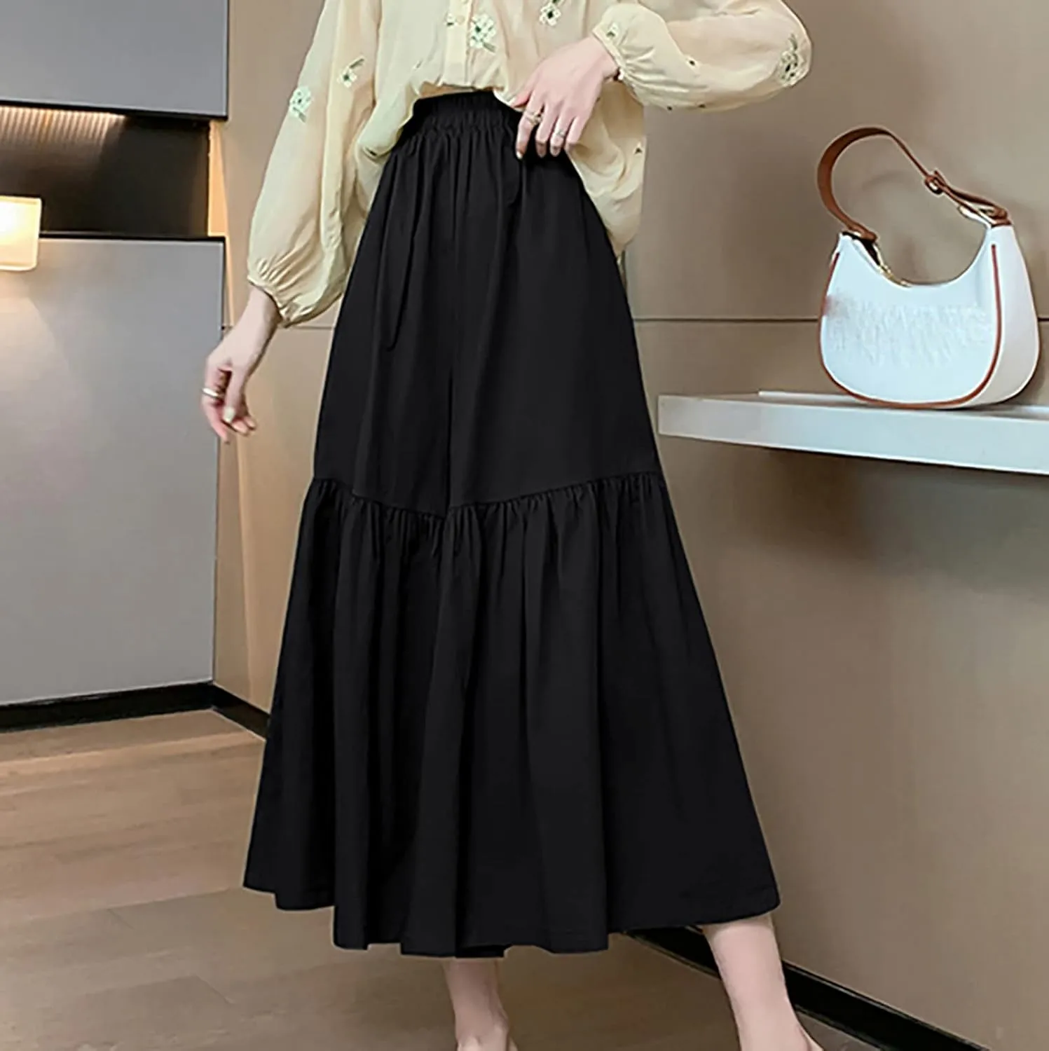 Uillui Women's Wide Leg Capri Palazzo Pants High Waist Loose Fit Casual Crop Flowy Pants Cute Summer Skirt Pants Culottes