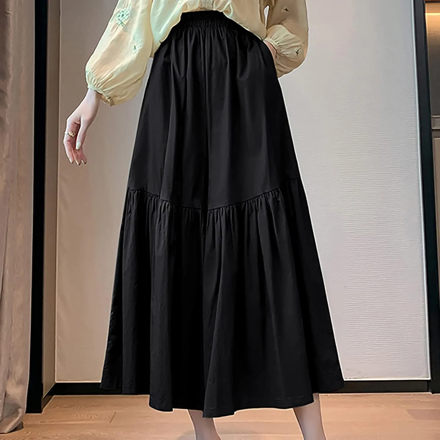 Uillui Women's Wide Leg Capri Palazzo Pants High Waist Loose Fit Casual Crop Flowy Pants Cute Summer Skirt Pants Culottes