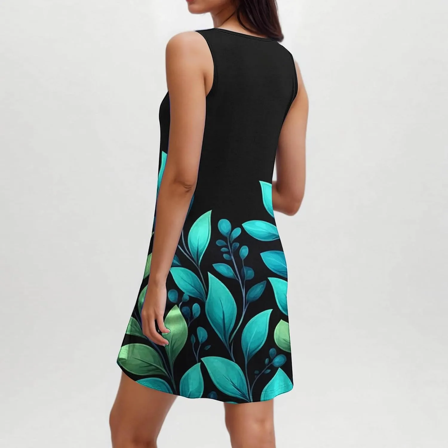Vintage Print Summer Dress for Women Sleeveless Casual Sundress Crewneck Loose Pleated Swing Beach Dresses 2025 New