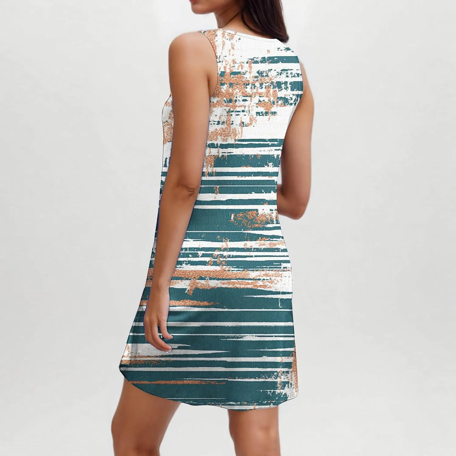Vintage Print Summer Dress for Women Sleeveless Casual Sundress Crewneck Loose Pleated Swing Beach Dresses 2025 New