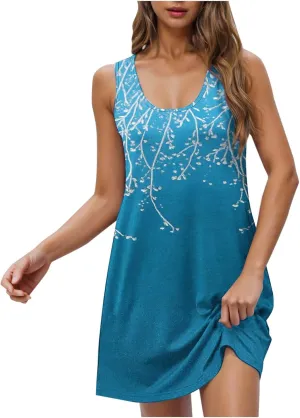 Vintage Print Summer Dress for Women Sleeveless Casual Sundress Crewneck Loose Pleated Swing Beach Dresses 2025 New
