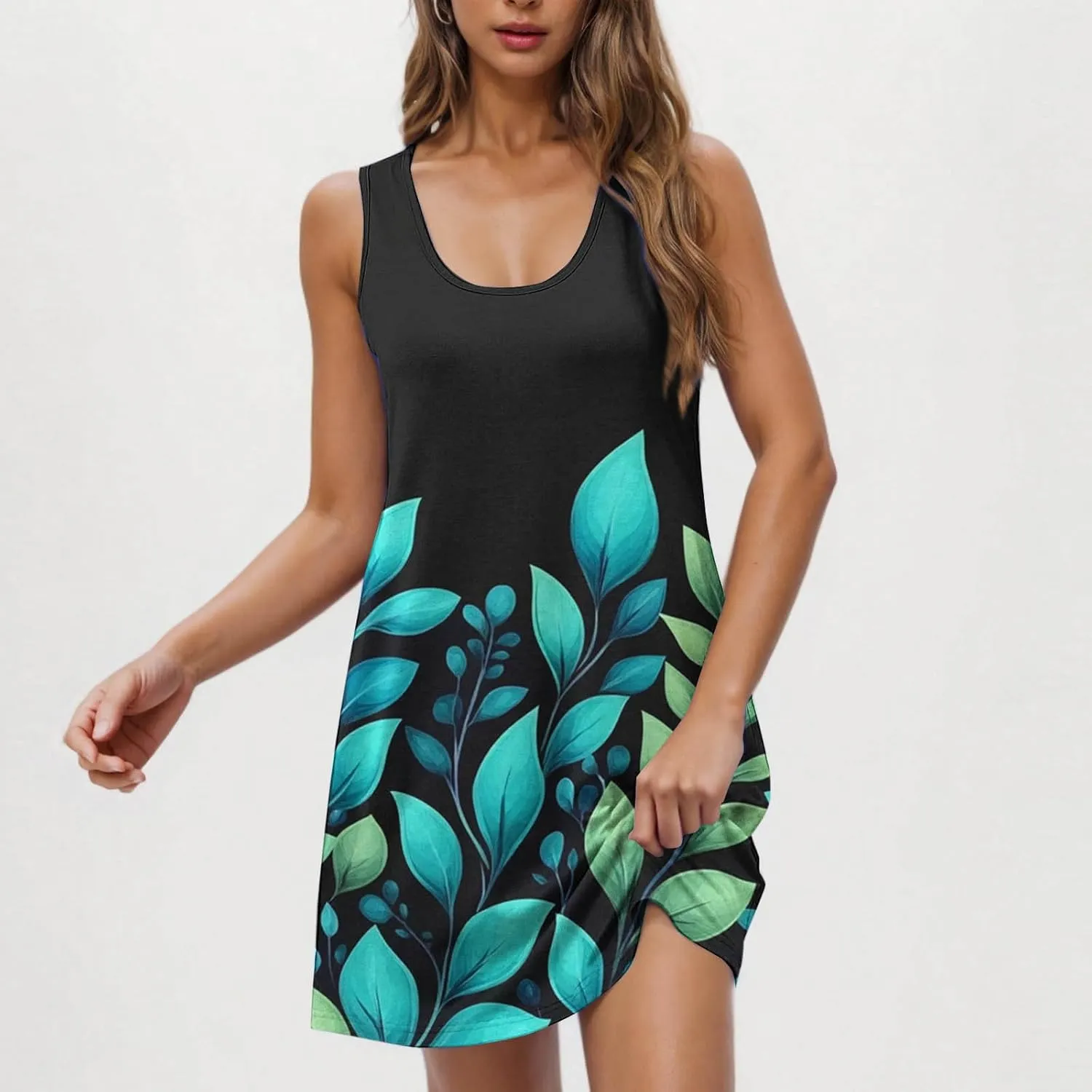 Vintage Print Summer Dress for Women Sleeveless Casual Sundress Crewneck Loose Pleated Swing Beach Dresses 2025 New
