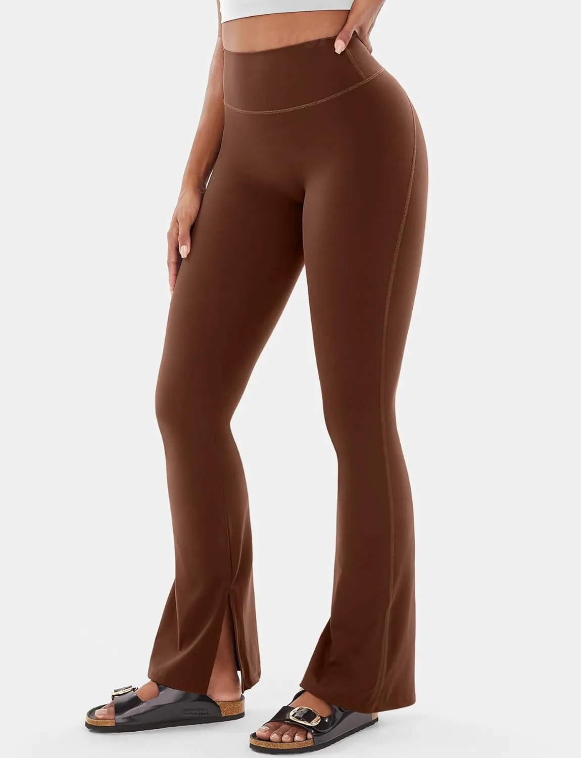 VOYJOY Womens Split Hem Legging Workout High Waist Mini Flared Leggings Casual Workout Gym Yoga Pants