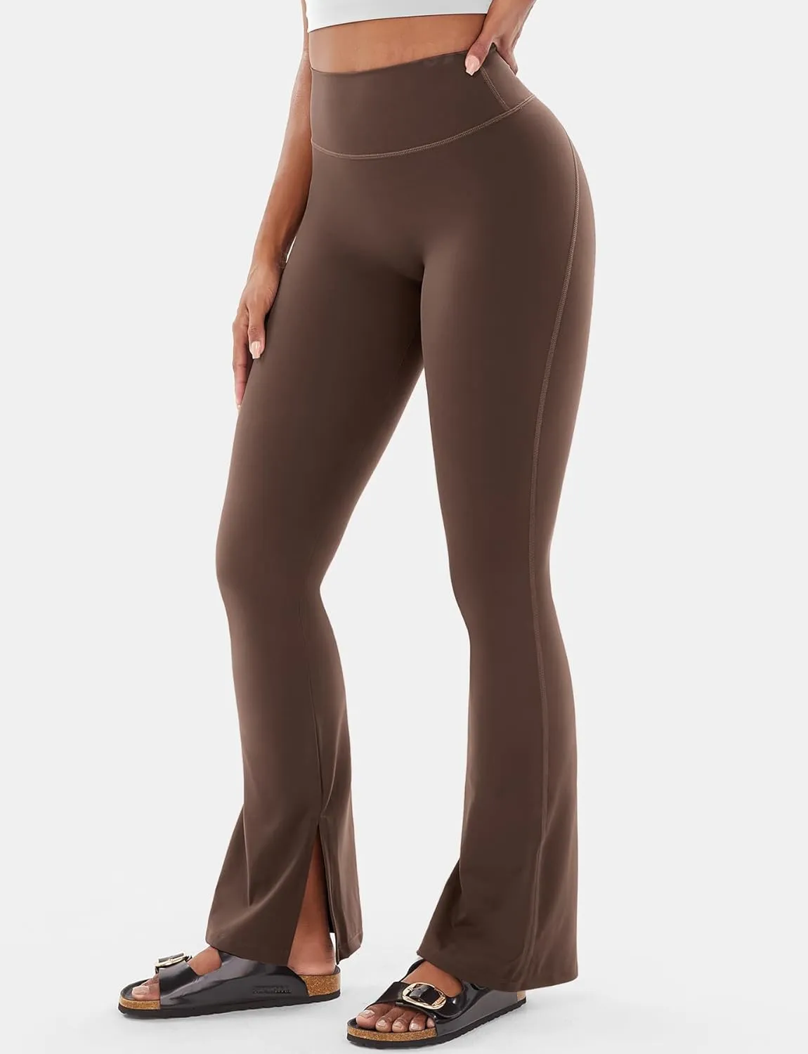 VOYJOY Womens Split Hem Legging Workout High Waist Mini Flared Leggings Casual Workout Gym Yoga Pants