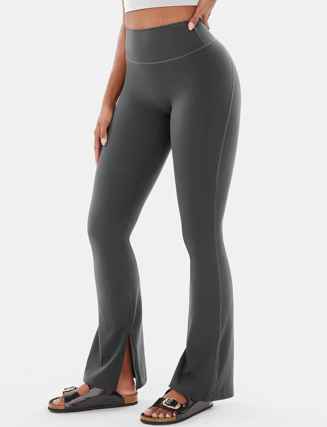 VOYJOY Womens Split Hem Legging Workout High Waist Mini Flared Leggings Casual Workout Gym Yoga Pants