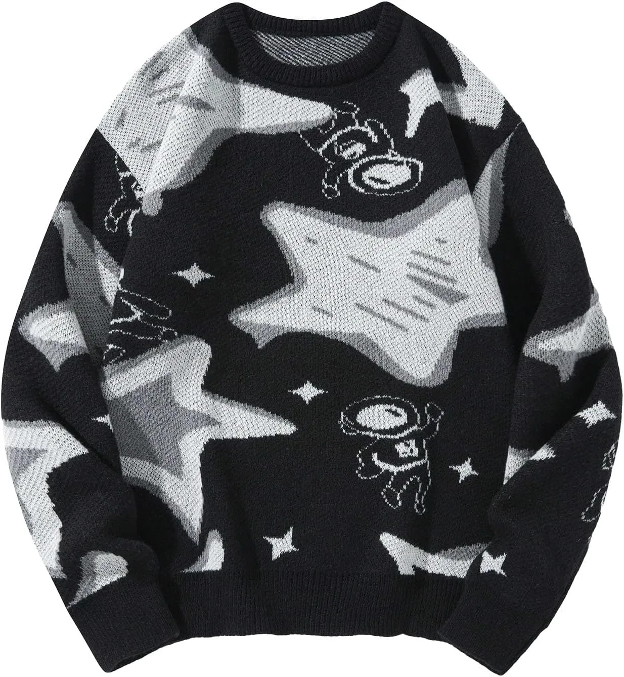 WDIRARA Men's Retro Star Print Sweater Crewneck Long Sleeve Pullover Tops