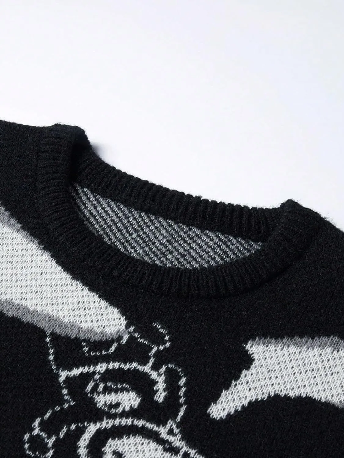 WDIRARA Men's Retro Star Print Sweater Crewneck Long Sleeve Pullover Tops