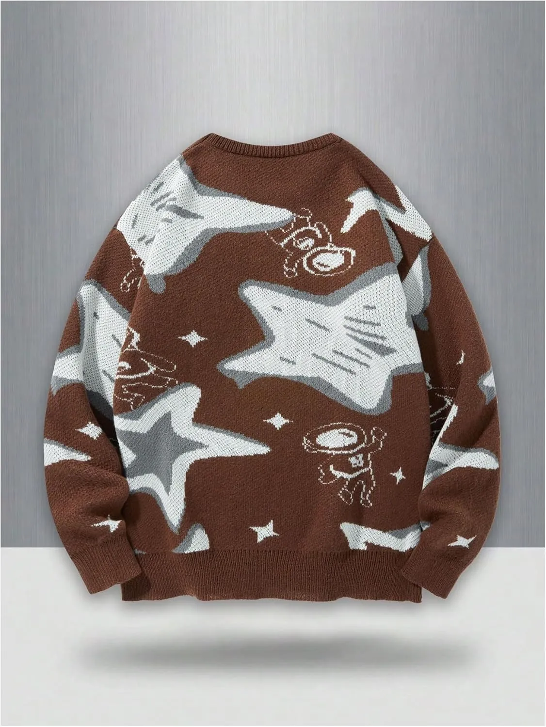 WDIRARA Men's Retro Star Print Sweater Crewneck Long Sleeve Pullover Tops