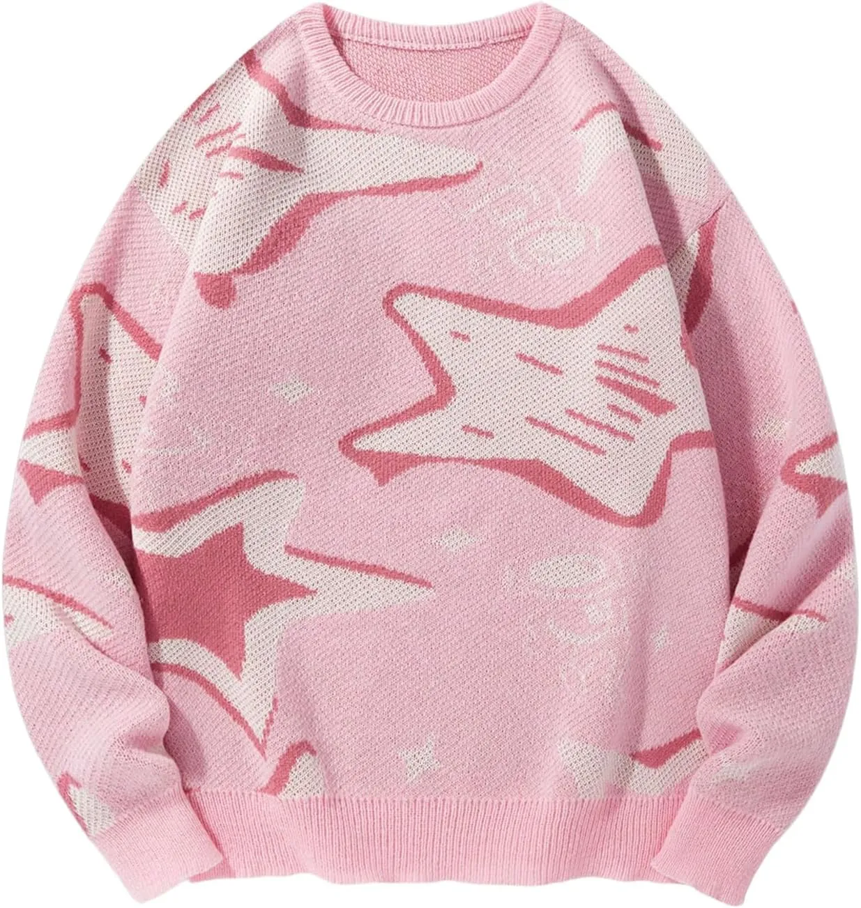 WDIRARA Men's Retro Star Print Sweater Crewneck Long Sleeve Pullover Tops