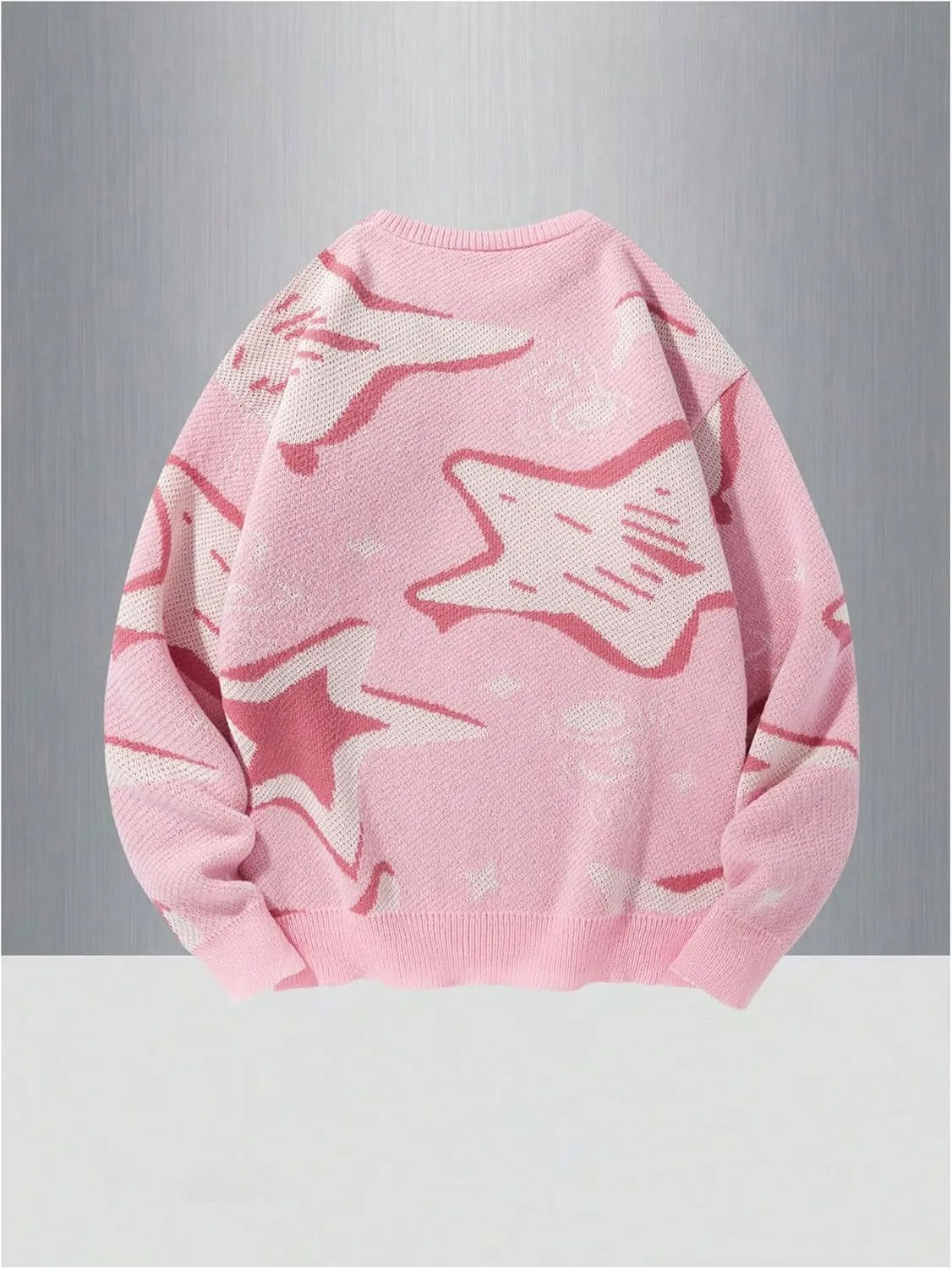 WDIRARA Men's Retro Star Print Sweater Crewneck Long Sleeve Pullover Tops