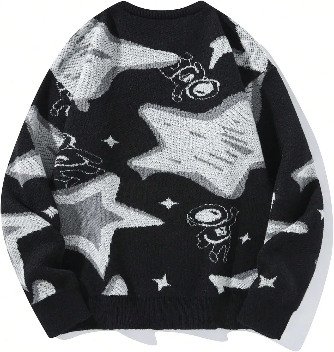 WDIRARA Men's Retro Star Print Sweater Crewneck Long Sleeve Pullover Tops