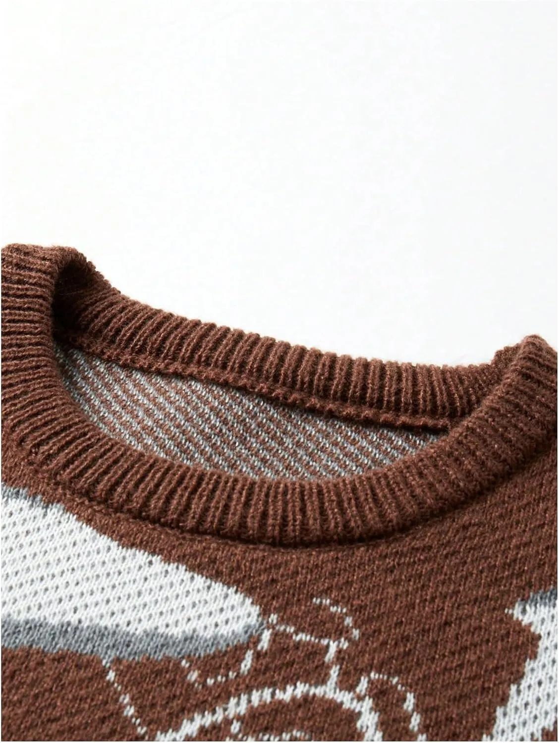 WDIRARA Men's Retro Star Print Sweater Crewneck Long Sleeve Pullover Tops
