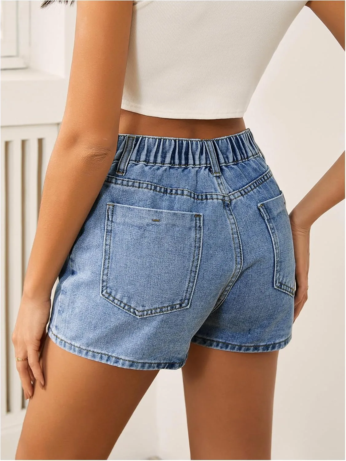 WDIRARA Women's High Waisted Button Front Denim Skort Asymmetrical Hem Skirt Shorts