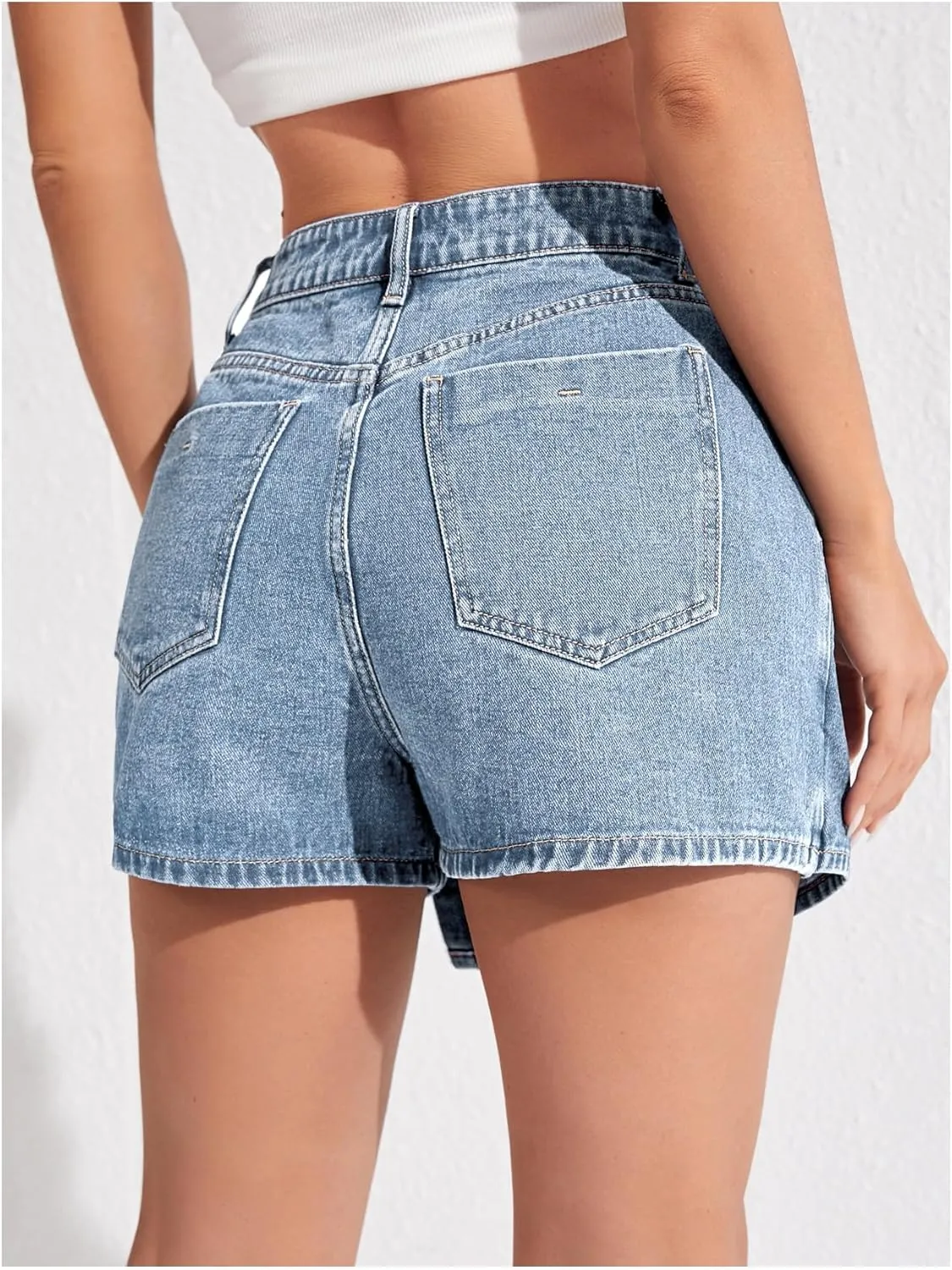 WDIRARA Women's High Waisted Button Front Denim Skort Asymmetrical Hem Skirt Shorts
