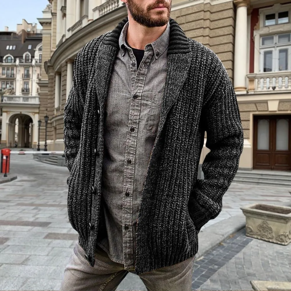 Western Sweater for Men Cable Knit Cardigan Sweater Shawl Collar Loose Fit Long Sleeve Vintage Sweater with Pockets