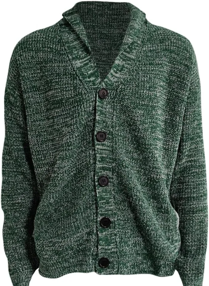 Western Sweater for Men Cable Knit Cardigan Sweater Shawl Collar Loose Fit Long Sleeve Vintage Sweater with Pockets