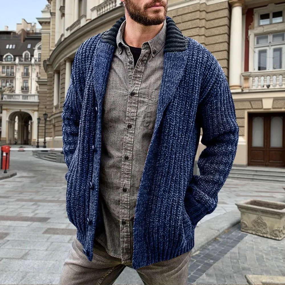 Western Sweater for Men Cable Knit Cardigan Sweater Shawl Collar Loose Fit Long Sleeve Vintage Sweater with Pockets