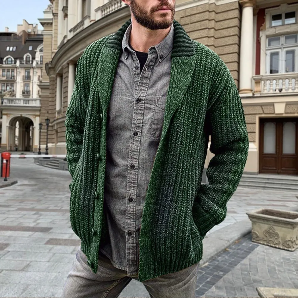 Western Sweater for Men Cable Knit Cardigan Sweater Shawl Collar Loose Fit Long Sleeve Vintage Sweater with Pockets
