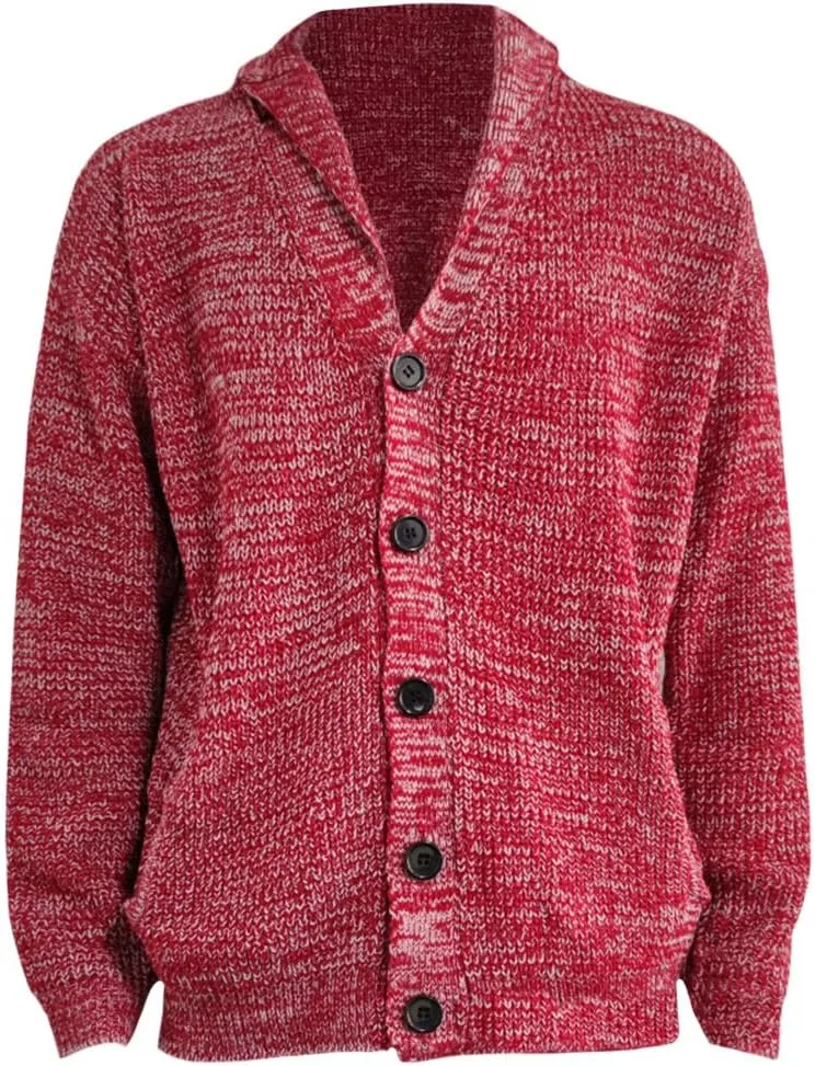 Western Sweater for Men Cable Knit Cardigan Sweater Shawl Collar Loose Fit Long Sleeve Vintage Sweater with Pockets