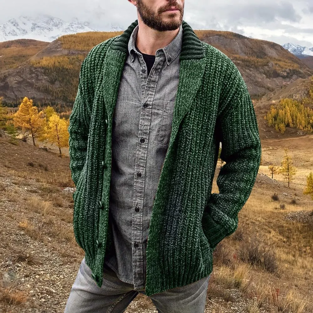 Western Sweater for Men Cable Knit Cardigan Sweater Shawl Collar Loose Fit Long Sleeve Vintage Sweater with Pockets
