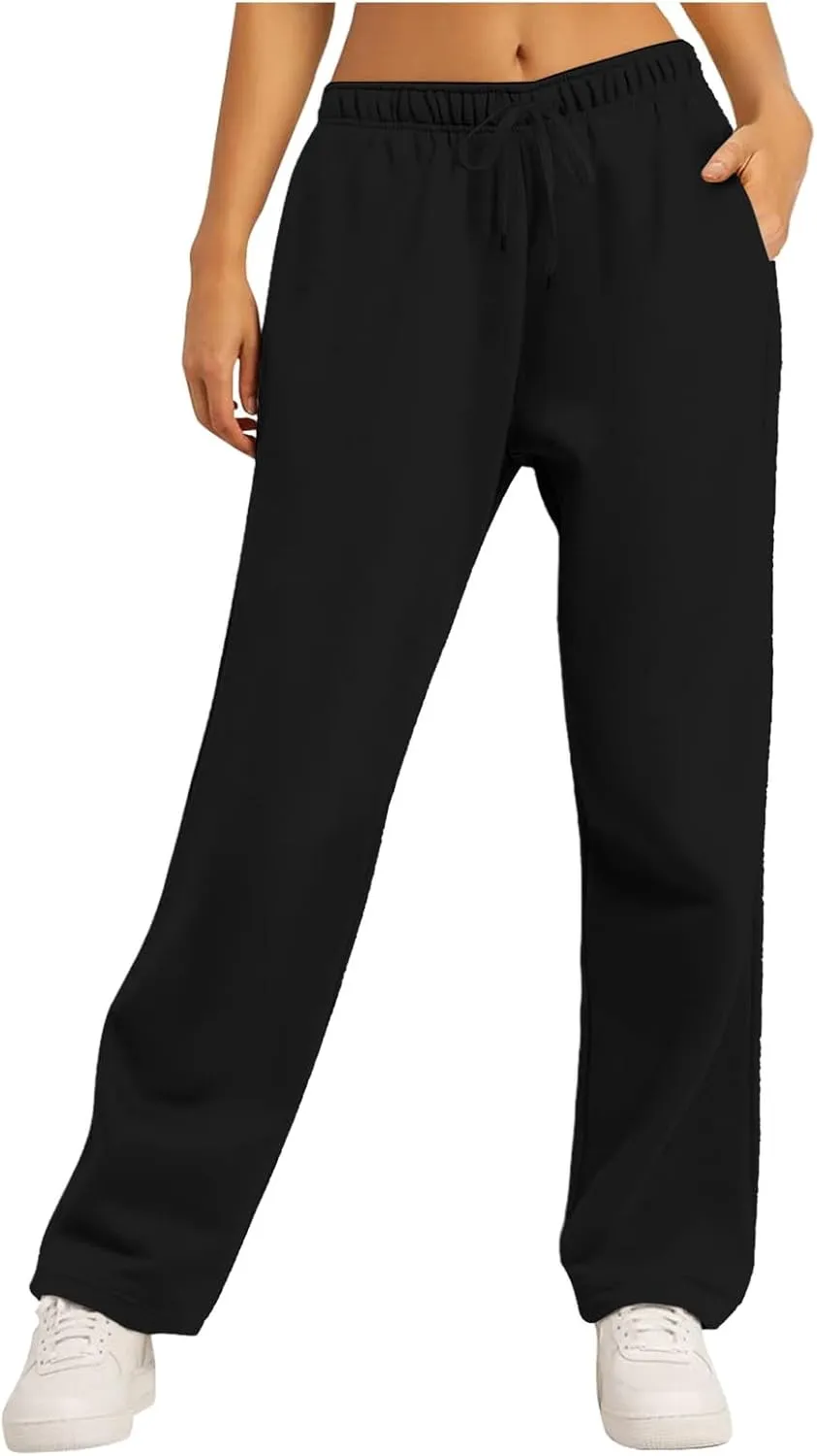 Wide Leg Sweatpants Women Fashion High Waisted Baggy Flared Pants Loose Fit Athletic Joggers with Pockets