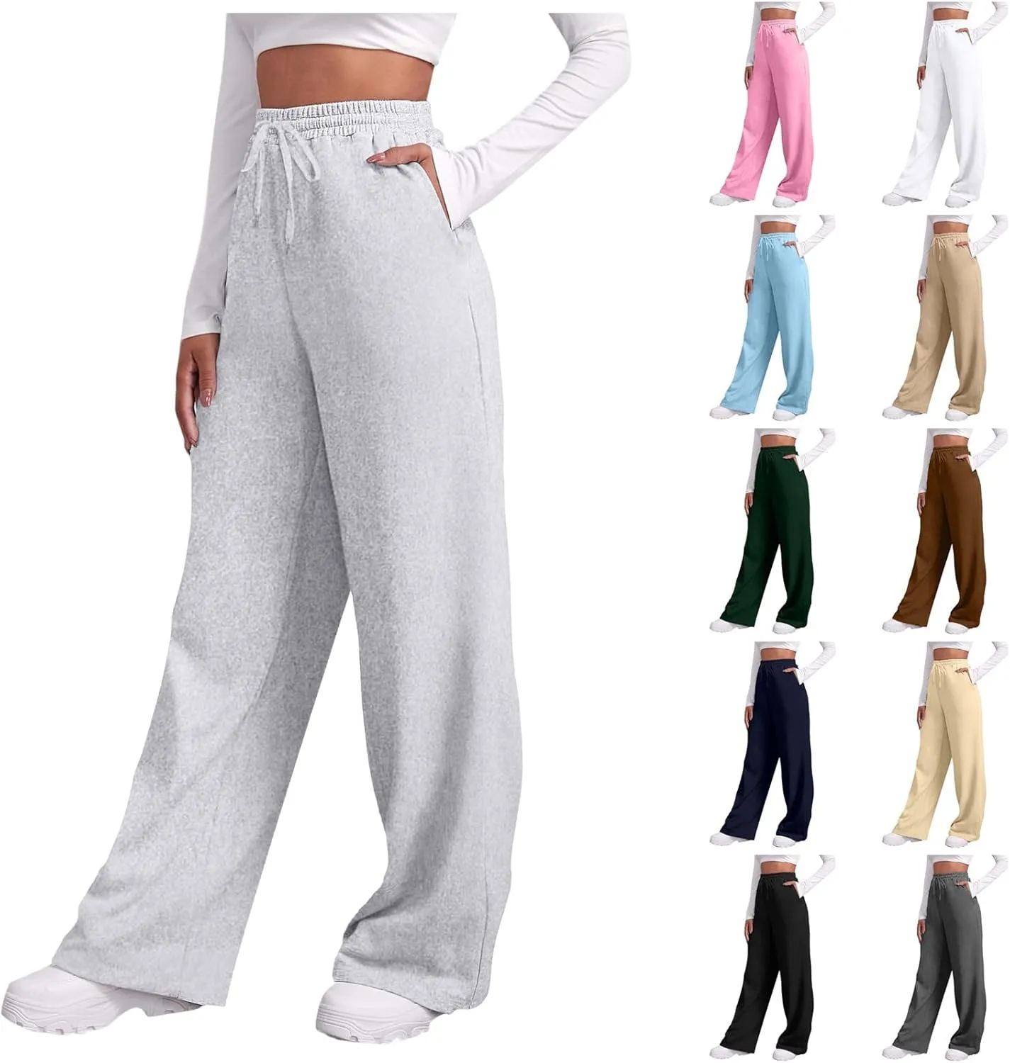 Wide Leg Sweatpants Women Fashion High Waisted Baggy Flared Pants Loose Fit Athletic Joggers with Pockets
