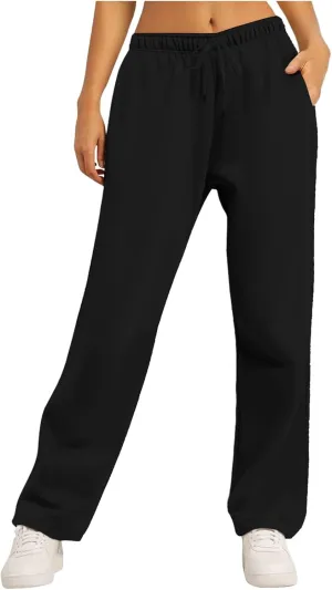 Wide Leg Sweatpants Women Fashion High Waisted Baggy Flared Pants Loose Fit Athletic Joggers with Pockets