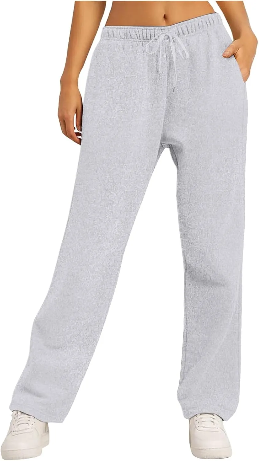 Wide Leg Sweatpants Women Fashion High Waisted Baggy Flared Pants Loose Fit Athletic Joggers with Pockets
