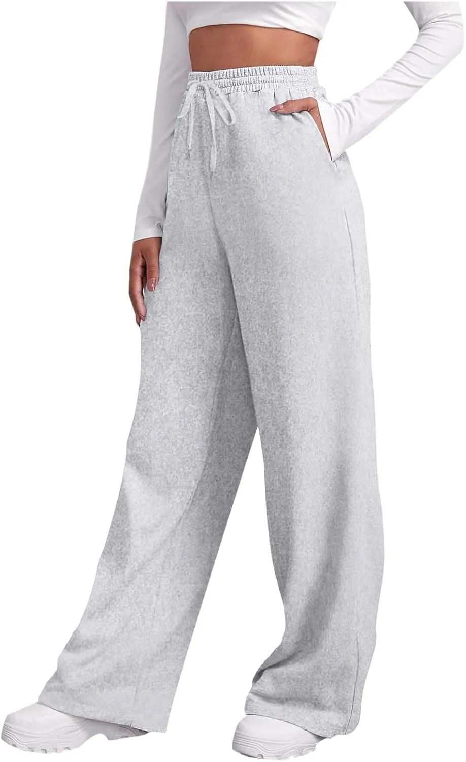 Wide Leg Sweatpants Women Fashion High Waisted Baggy Flared Pants Loose Fit Athletic Joggers with Pockets