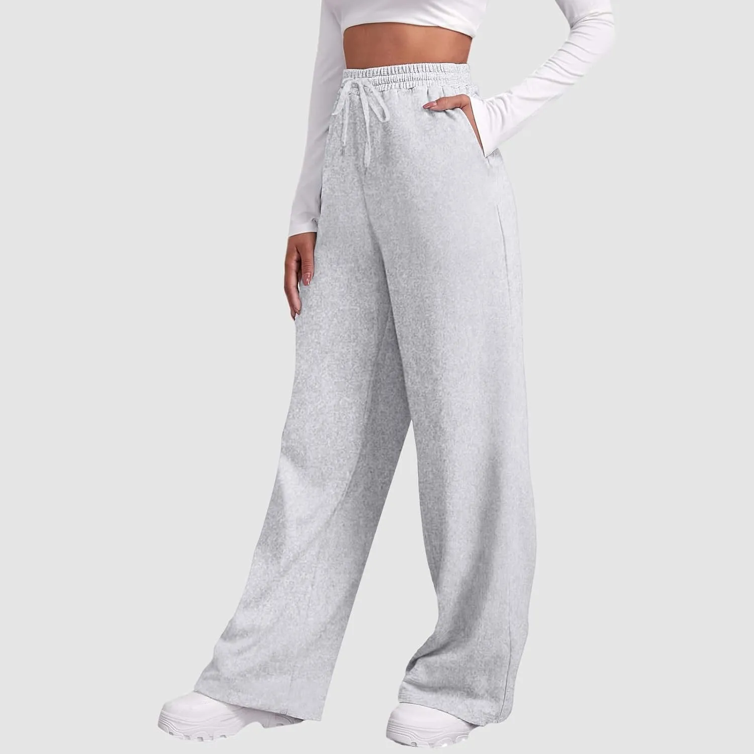 Wide Leg Sweatpants Women Fashion High Waisted Baggy Flared Pants Loose Fit Athletic Joggers with Pockets
