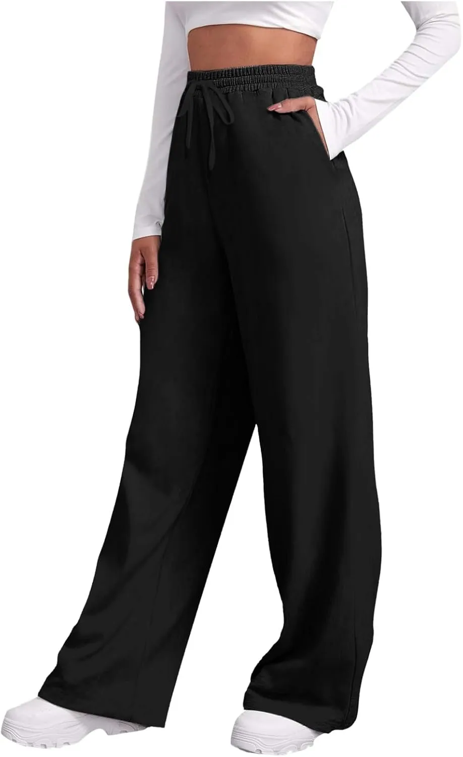 Wide Leg Sweatpants Women Fashion High Waisted Baggy Flared Pants Loose Fit Athletic Joggers with Pockets