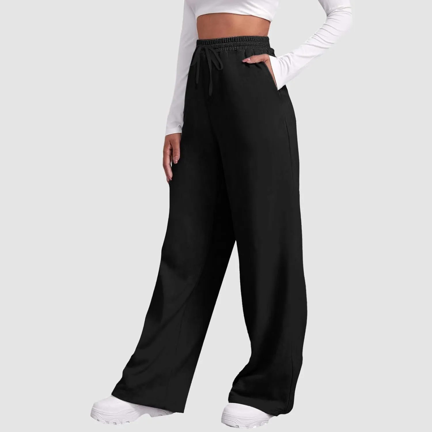 Wide Leg Sweatpants Women Fashion High Waisted Baggy Flared Pants Loose Fit Athletic Joggers with Pockets